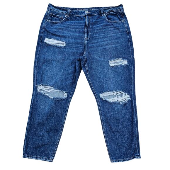 Distressed Mom Jeans AEO Plus Size 22 Dark Cotton Denim Ripped American Eagle - Picture 1 of 11
